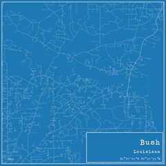 Blueprint US city map of Bush, Louisiana.