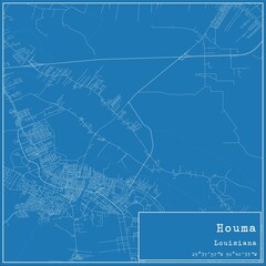 Blueprint US city map of Houma, Louisiana.