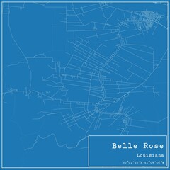 Blueprint US city map of Belle Rose, Louisiana.