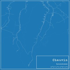 Blueprint US city map of Chauvin, Louisiana.