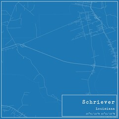 Blueprint US city map of Schriever, Louisiana.