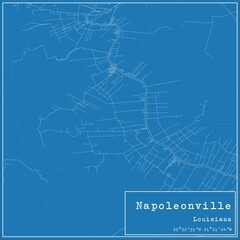 Blueprint US city map of Napoleonville, Louisiana.