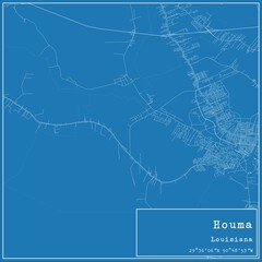 Blueprint US city map of Houma, Louisiana.