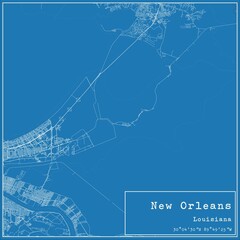 Blueprint US city map of New Orleans, Louisiana.