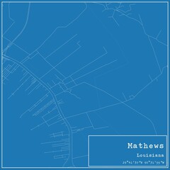 Fototapeta premium Blueprint US city map of Mathews, Louisiana.