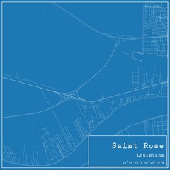 Blueprint US city map of Saint Rose, Louisiana.
