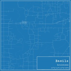 Blueprint US city map of Basile, Louisiana.