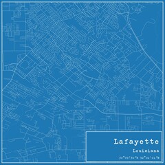 Blueprint US city map of Lafayette, Louisiana.