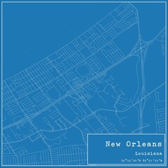 Blueprint US city map of New Orleans, Louisiana.