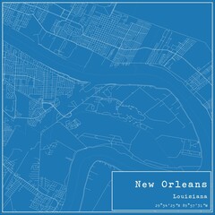 Blueprint US city map of New Orleans, Louisiana.