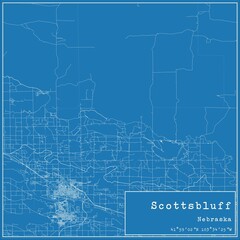 Blueprint US city map of Scottsbluff, Nebraska.