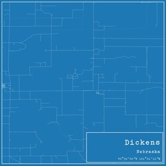 Naklejka premium Blueprint US city map of Dickens, Nebraska.