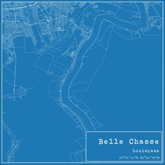 Blueprint US city map of Belle Chasse, Louisiana.