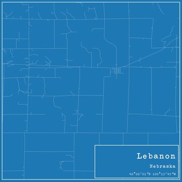 Blueprint US city map of Lebanon, Nebraska.