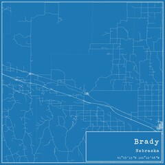Blueprint US city map of Brady, Nebraska.