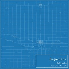 Blueprint US city map of Superior, Nebraska.