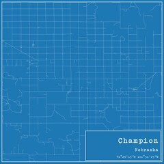 Fototapeta premium Blueprint US city map of Champion, Nebraska.