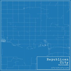 Obraz premium Blueprint US city map of Republican City, Nebraska.