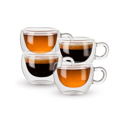 glass cups of tea and coffee isolated on white backgound