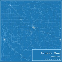 Blueprint US city map of Broken Bow, Nebraska.