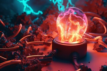 Obraz na płótnie Canvas Electric power generator in neon lighting made with generative Ai