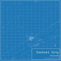 Blueprint US city map of Central City, Nebraska.