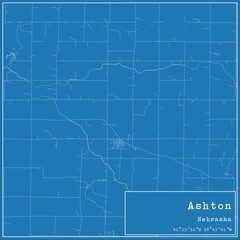 Obraz premium Blueprint US city map of Ashton, Nebraska.