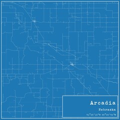 Blueprint US city map of Arcadia, Nebraska.