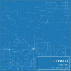 Obraz premium Blueprint US city map of Burwell, Nebraska.