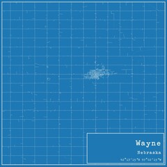 Blueprint US city map of Wayne, Nebraska.