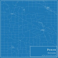 Blueprint US city map of Ponca, Nebraska.