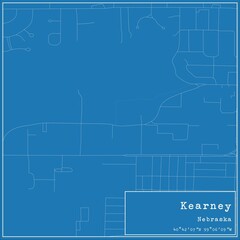 Blueprint US city map of Kearney, Nebraska.