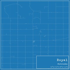 Blueprint US city map of Royal, Nebraska.