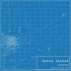 Blueprint US city map of Grand Island, Nebraska.