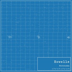 Blueprint US city map of Howells, Nebraska.