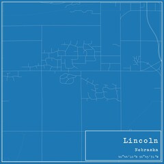 Blueprint US city map of Lincoln, Nebraska.