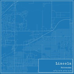 Obraz premium Blueprint US city map of Lincoln, Nebraska.