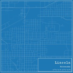 Blueprint US city map of Lincoln, Nebraska.