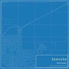 Blueprint US city map of Lincoln, Nebraska.