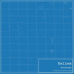 Blueprint US city map of Hallam, Nebraska.