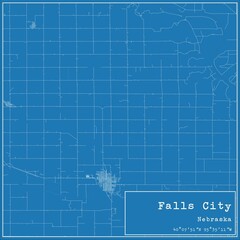Blueprint US city map of Falls City, Nebraska.
