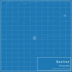Blueprint US city map of Exeter, Nebraska.