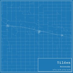 Blueprint US city map of Tilden, Nebraska.