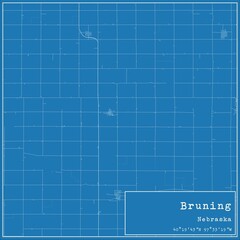 Blueprint US city map of Bruning, Nebraska.