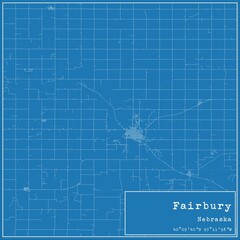 Blueprint US city map of Fairbury, Nebraska.