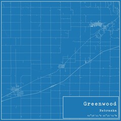 Blueprint US city map of Greenwood, Nebraska.
