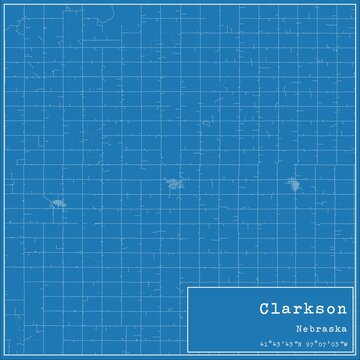 Blueprint US city map of Clarkson, Nebraska.
