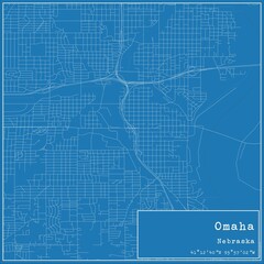 Blueprint US city map of Omaha, Nebraska.