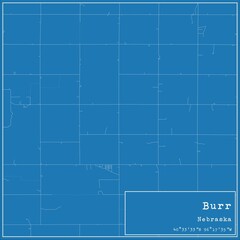 Obraz premium Blueprint US city map of Burr, Nebraska.