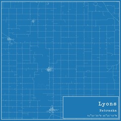 Obraz premium Blueprint US city map of Lyons, Nebraska.